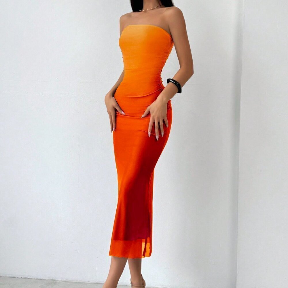 Multicolor Elegant Women's Ombre Mesh Bandeau Bodycon Dress - Picture 3 of 6